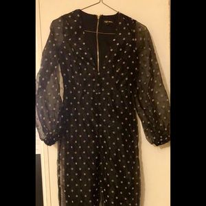 Chiffon see through sleeve polka dot Jumpsuit